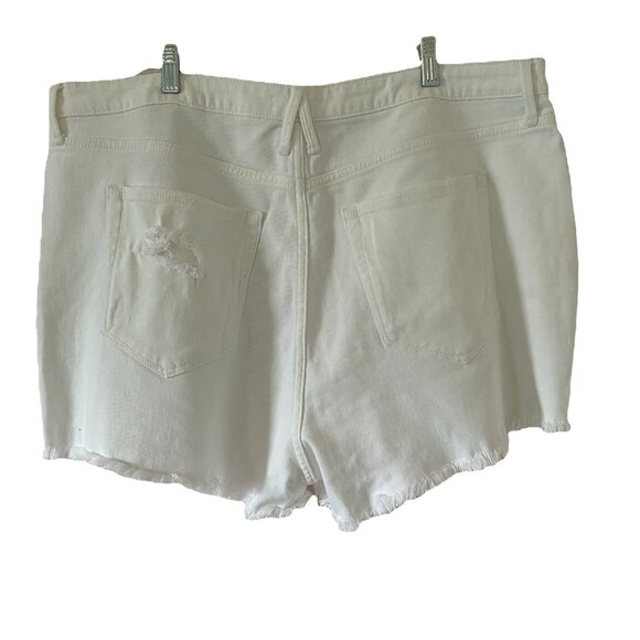 Good American 18 Bombshell High Waist Cutoff Shorts Distressed White Plus NWT - Picture 2 of 8